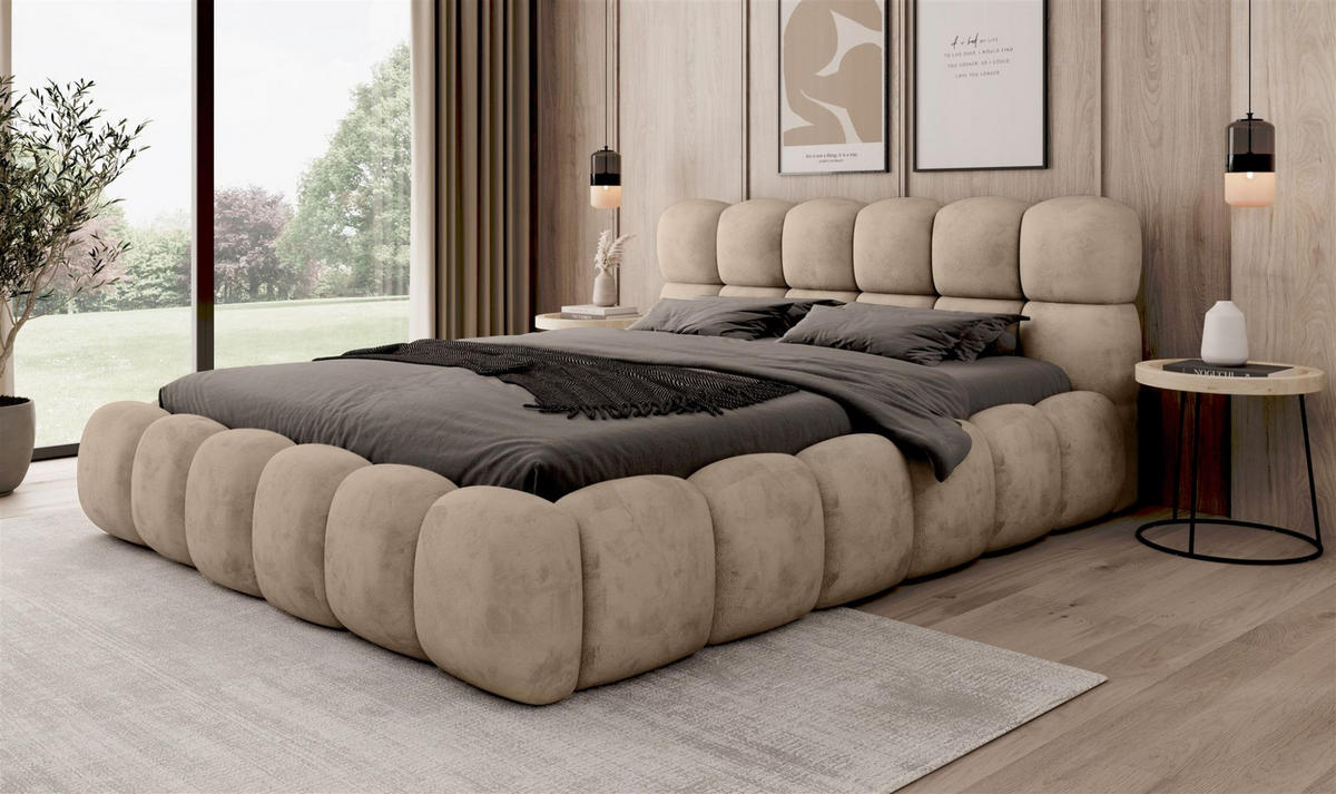 POLSTERBETT Aurelia Komplettset - Beige, Holzwerkstoff/Textil (140/200cm) - Fun Möbel