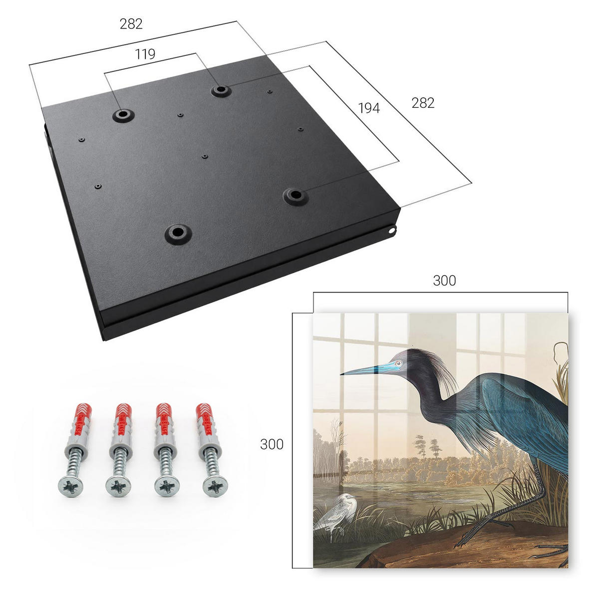 SCHLÜSSELBOX Schwarz 30x30 cm- Türöffnung nach rechts - Exotischer Vogel - Blau, Metall (30/30/5cm) - TULUP