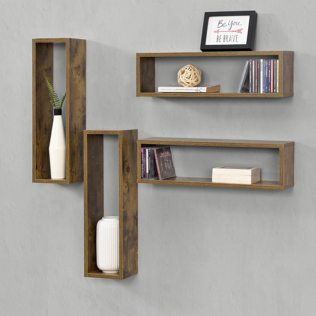 WANDREGAL-SET 4 TLG. Fagernes - Dunkelbraun, Holzwerkstoff (59/17/14.5cm) - [en.casa]