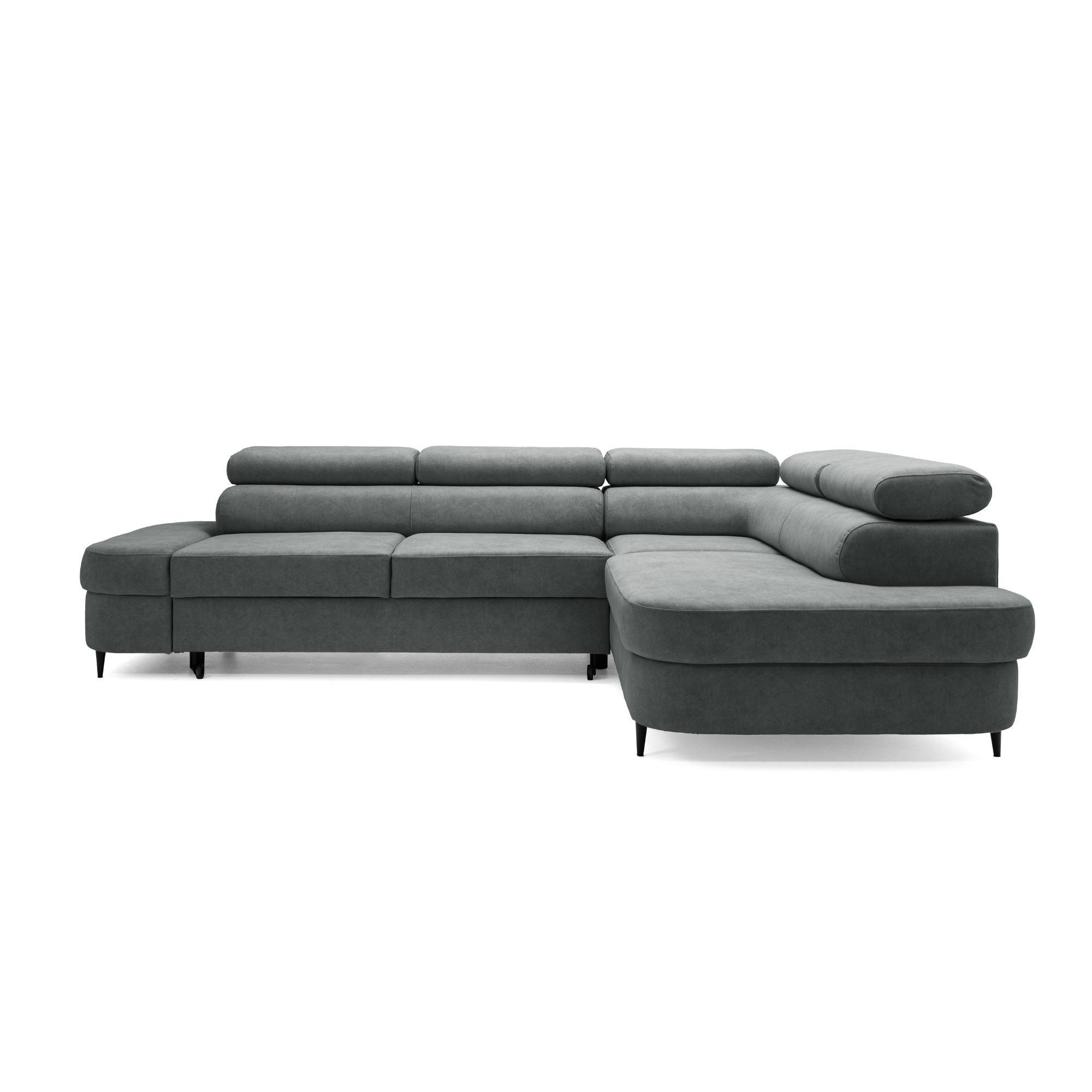 ECKSOFA PRIAM L Rechts mit Schlaffunktion 125x195 Velours Dunkelgrau - Dunkelgrau/Schwarz, Holz/Textil (203/275cm) - Muffo
