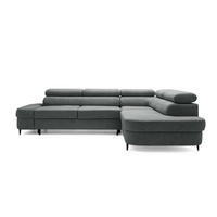 ECKSOFA PRIAM L Rechts mit Schlaffunktion 125x195 Velours Dunkelgrau - Dunkelgrau/Schwarz, Holz/Textil (203/275cm) - Muffo