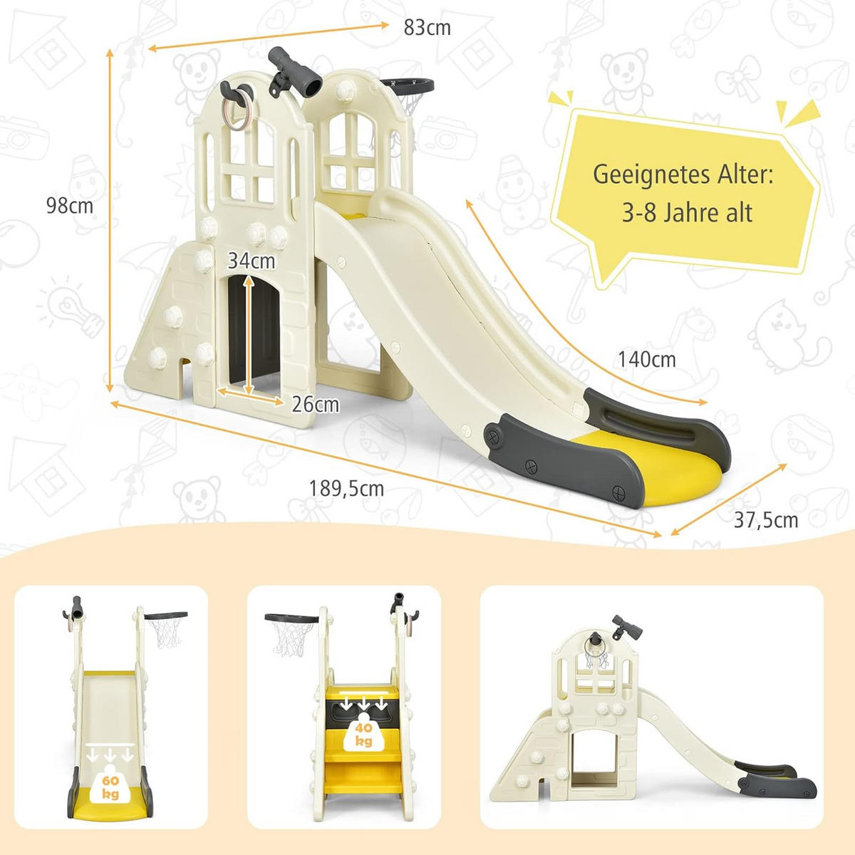 SPIELPLATZ 6 in 1 Kinder Gelb - Gelb, Kunststoff (83/98/190cm) - COSTWAY