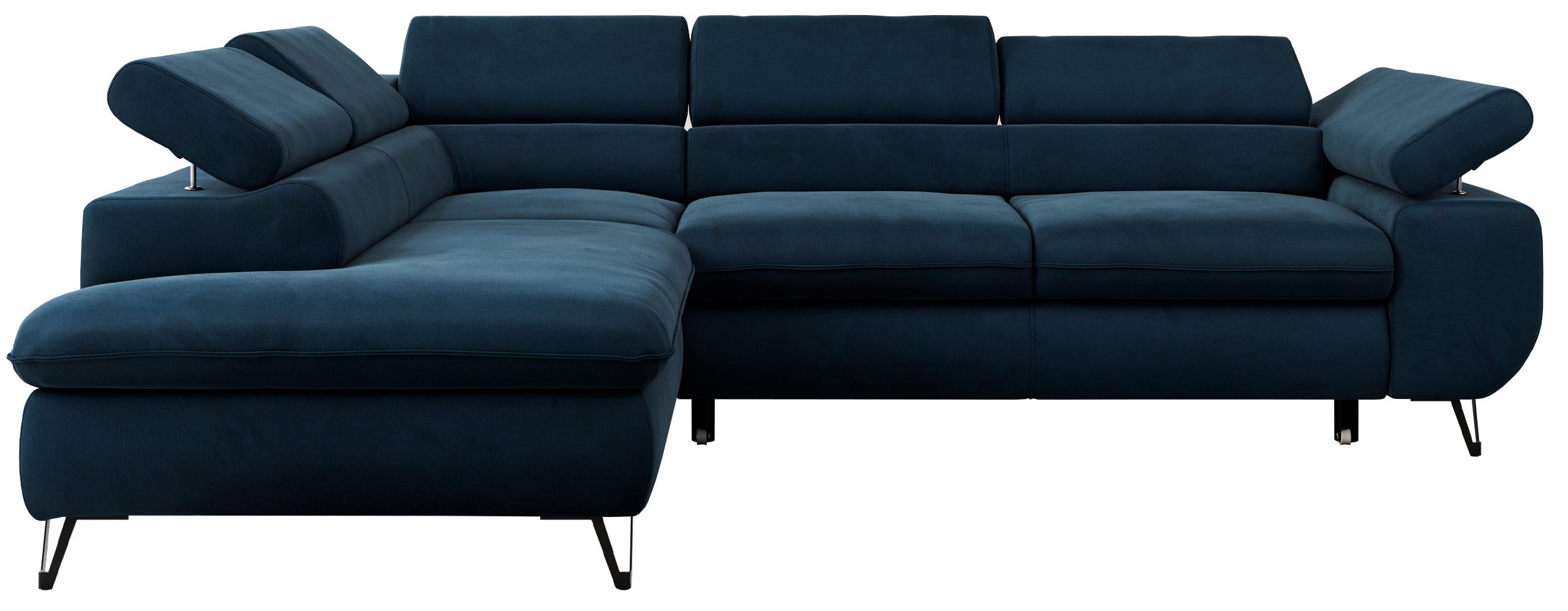 ECKSOFA PETER L Dunkelblau Velvet - Links Seite - Schwarz/Dunkelblau, Textil/Metall (208/273cm) - MKS
