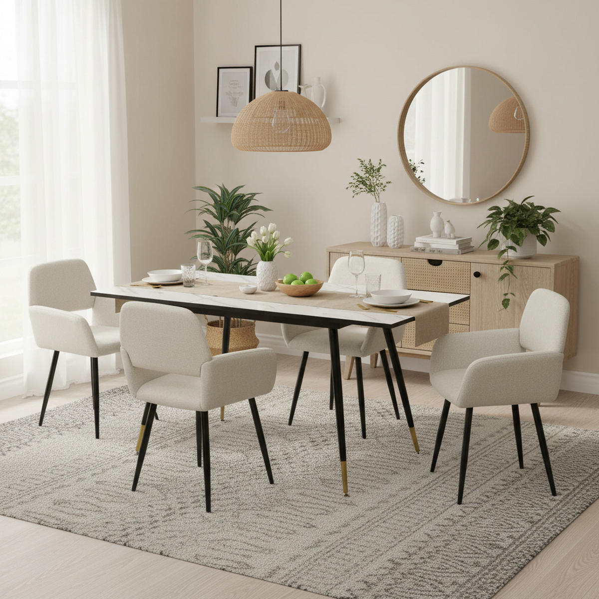 ESSZIMMER SET mit ausziehbarem Tisch und 4 bequemen Stühlen - Beige, Holzwerkstoff/Metall (80/75/160cm) - Urban Meuble