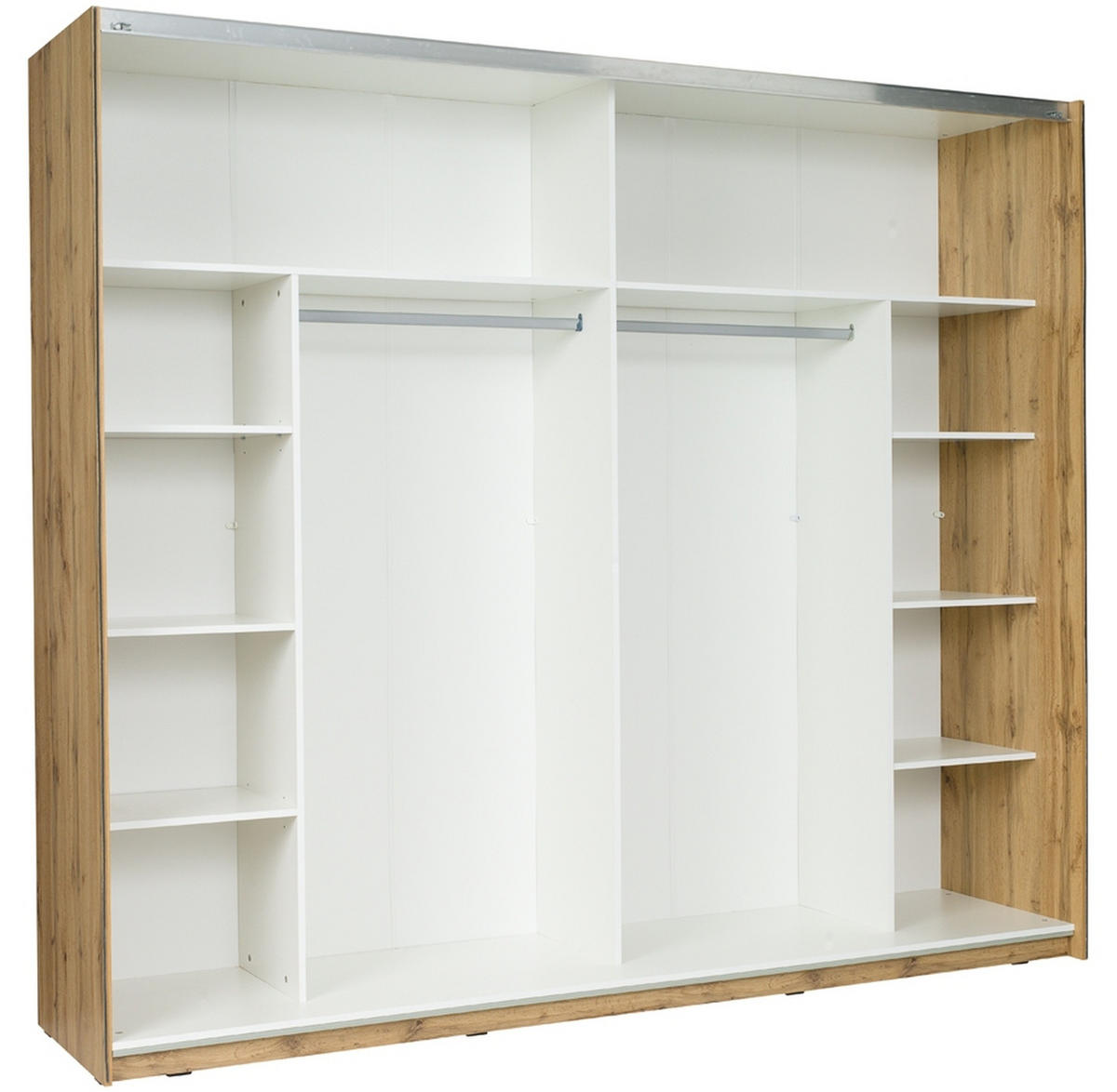 KLEIDERSCHRANK Eiche Wotan, Weiß Hochglanz 250/218,1/66 - Weiß Hochglanz/Eiche Wotan, Holzwerkstoff (250/218/66cm) - RAUMHIRSCH FURNITURE