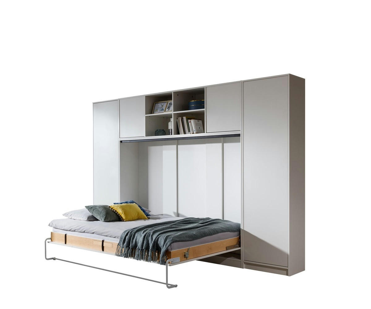 SCHRANKBETT Wandbett horizontal HB 140x200 mit 2 Schränken & Aufsatz - 4-teilig - Weiß hochglanz - Weiß Hochglanz, Holzwerkstoff (140/200cm) - QMM TraumMöbel