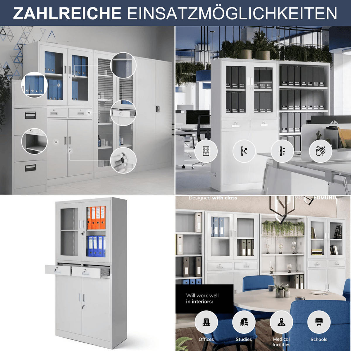 VITRINENSCHRANK abschließbar CENO mit Glastüren 185x90x40cm Grau - Grau, Metall (90/185/40cm) - DELUKE