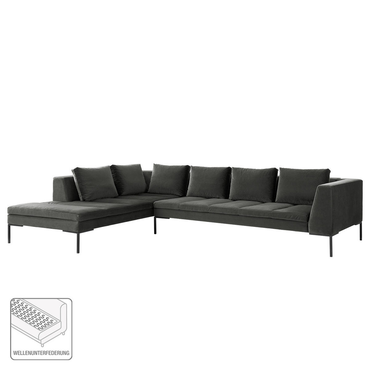 ECKSOFA mit Ottomane - Schwarz/Grün, Textil/Metall (319/230cm) - home24
