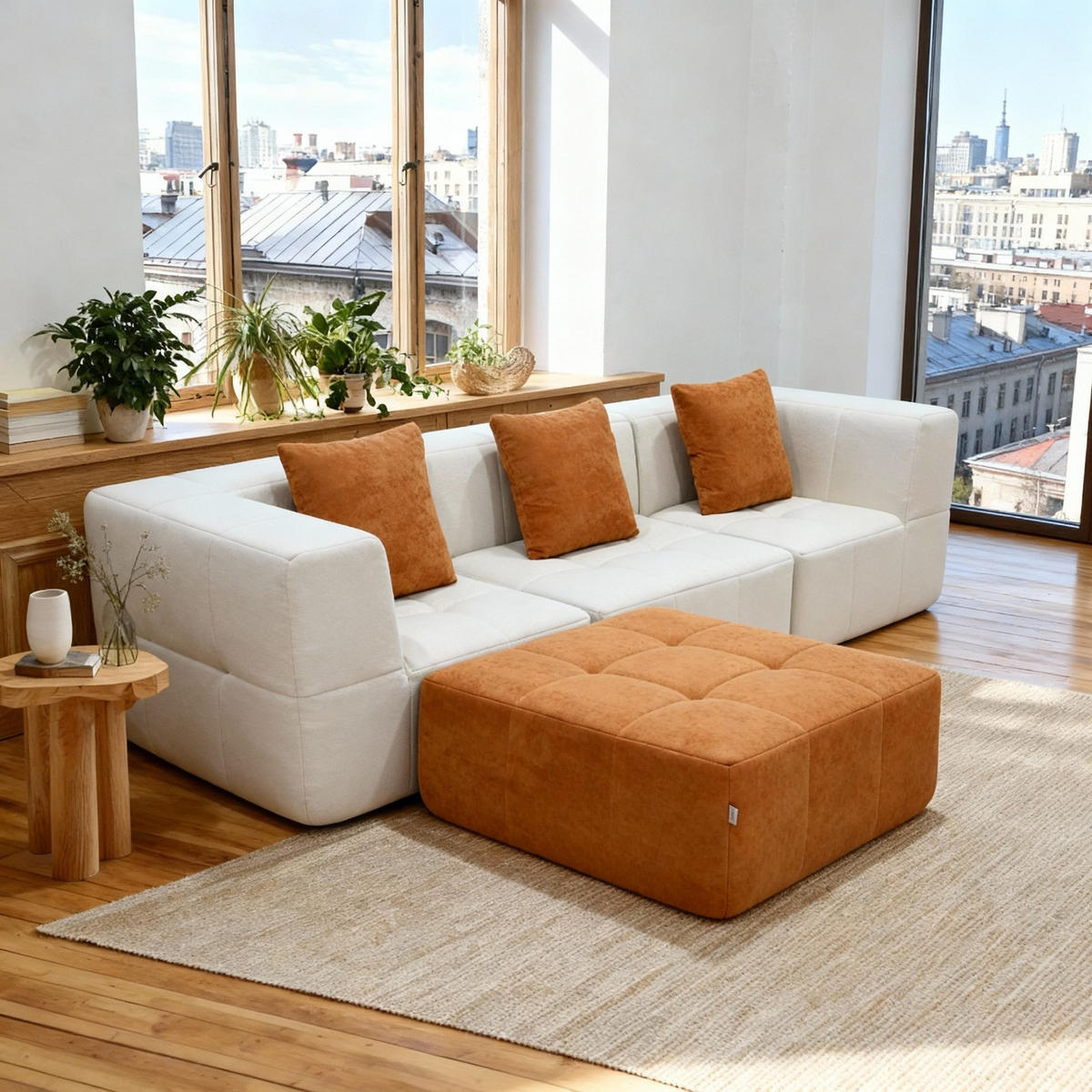 ECKSOFA Eden Komplett Weiß Orange 3-Sitzer - Weiß, Textil (272/71/92cm) - COCO Living