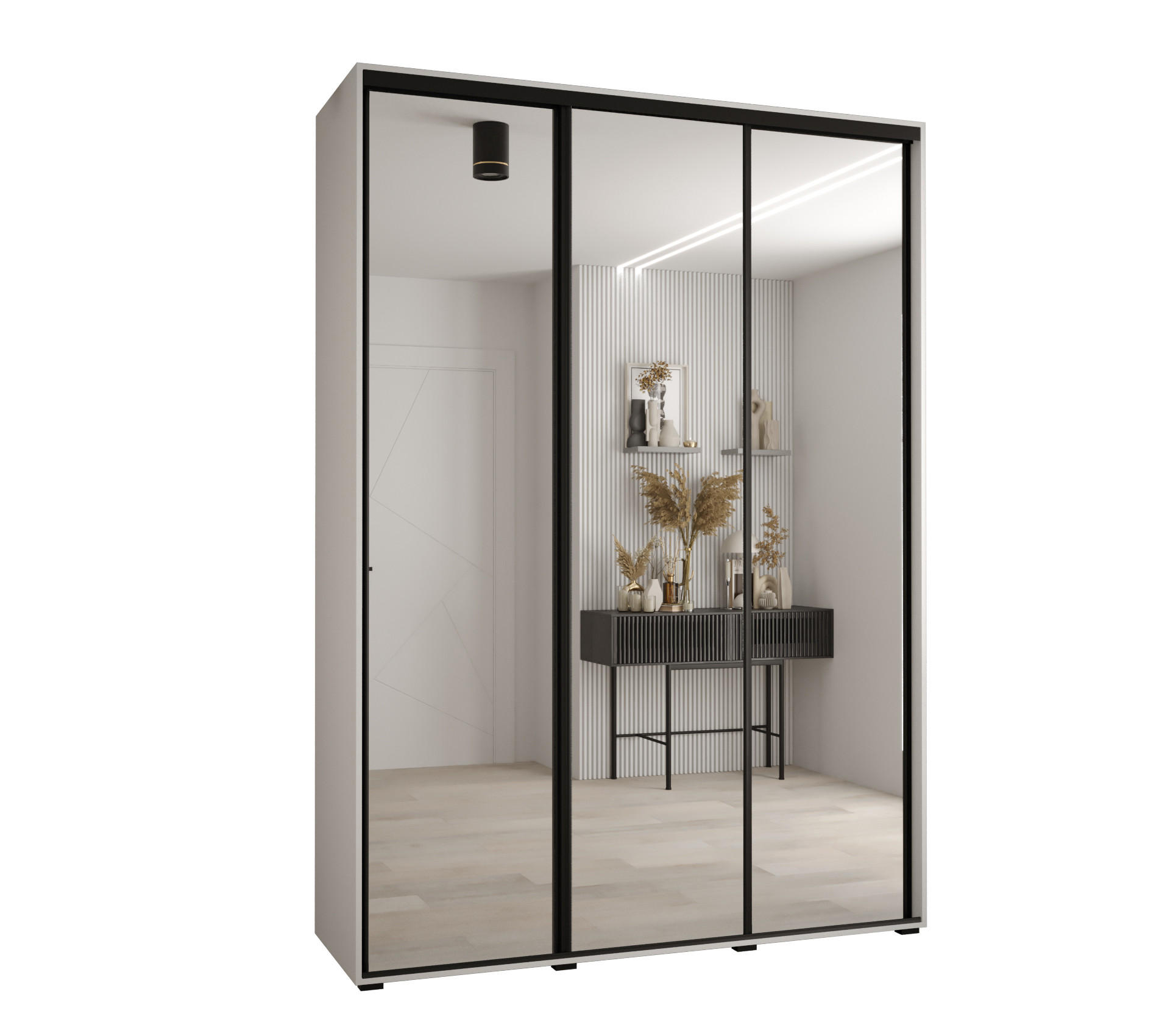 Abiks Möbel Schwebetürenschrank Weiß, Weiß, Schwarz 180x235x45 cm
