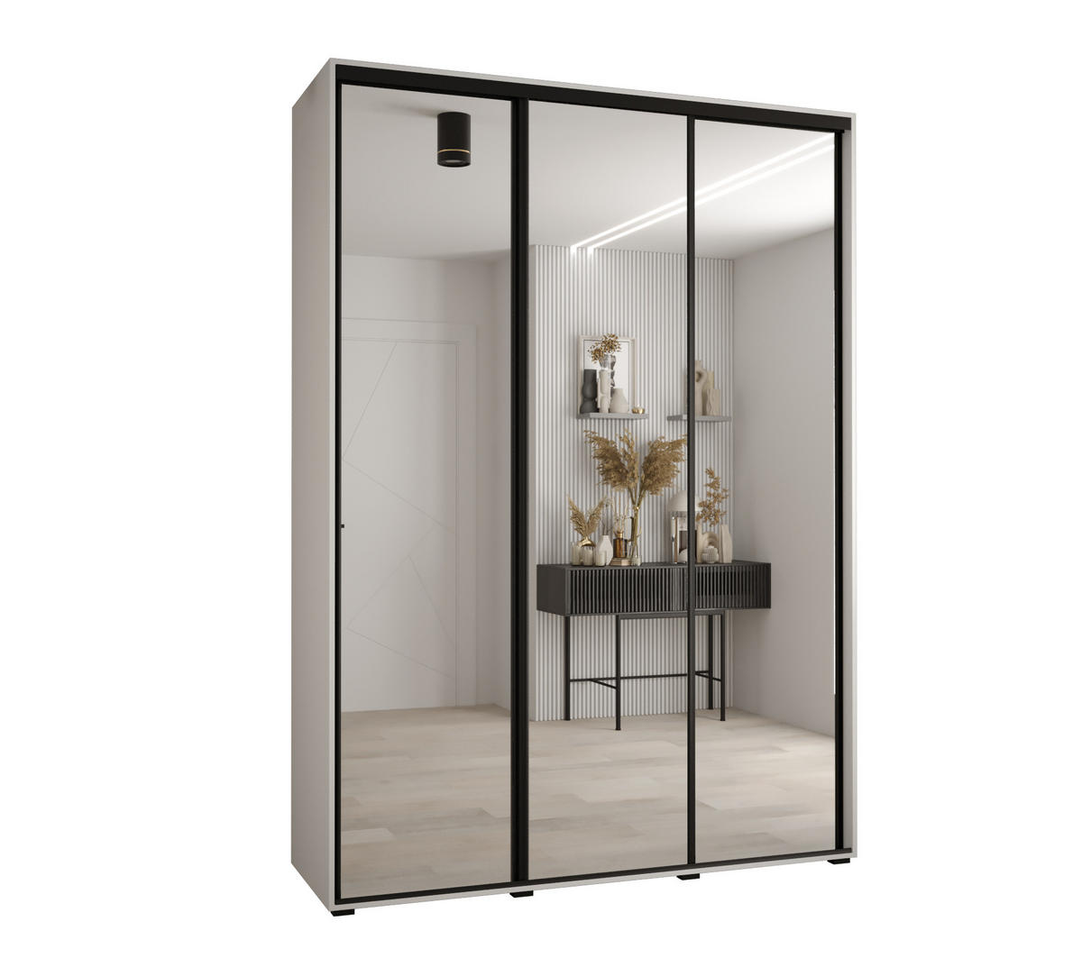 SCHWEBETÜRENSCHRANK 235,2/170/60 3-türig - Schwarz/Weiß, Holz/Metall (170/235/60cm) - Abiks Möbel