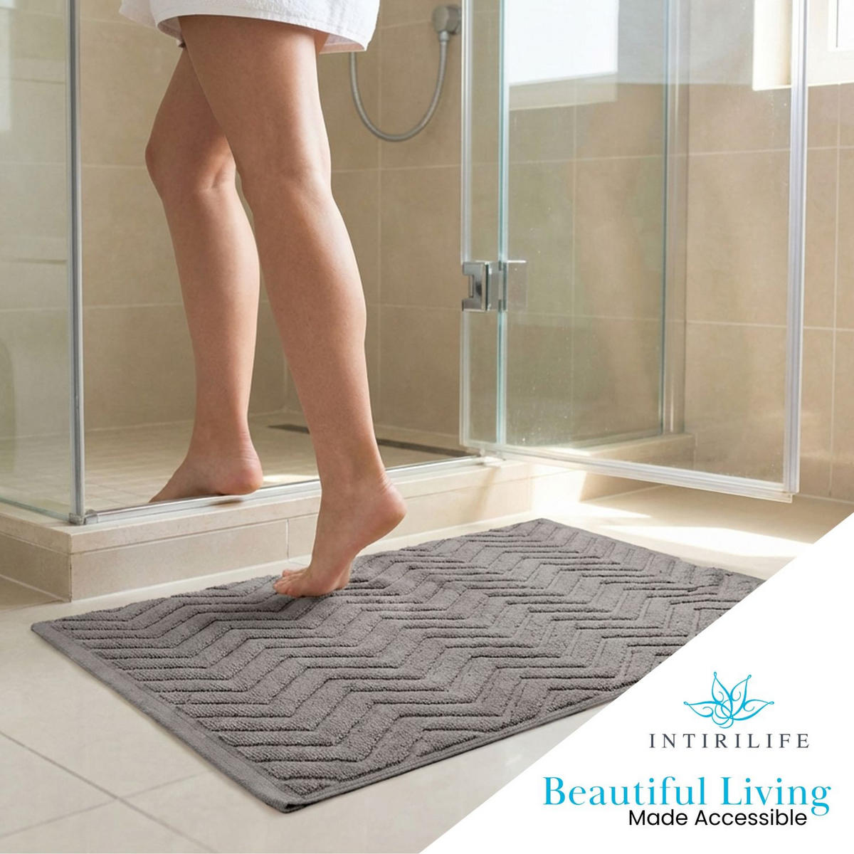 BADEMATTE rutschfest mit Memory-Schaum (Grau) - Grau, Textil (50/80cm) - Intirilife