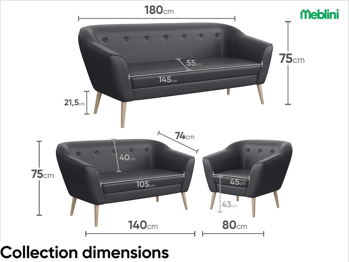 SOFA Doris (3-Sitzer) - Buchefarben/Grau, Holzwerkstoff/Buchenholz (180/75/74cm) - Meblini