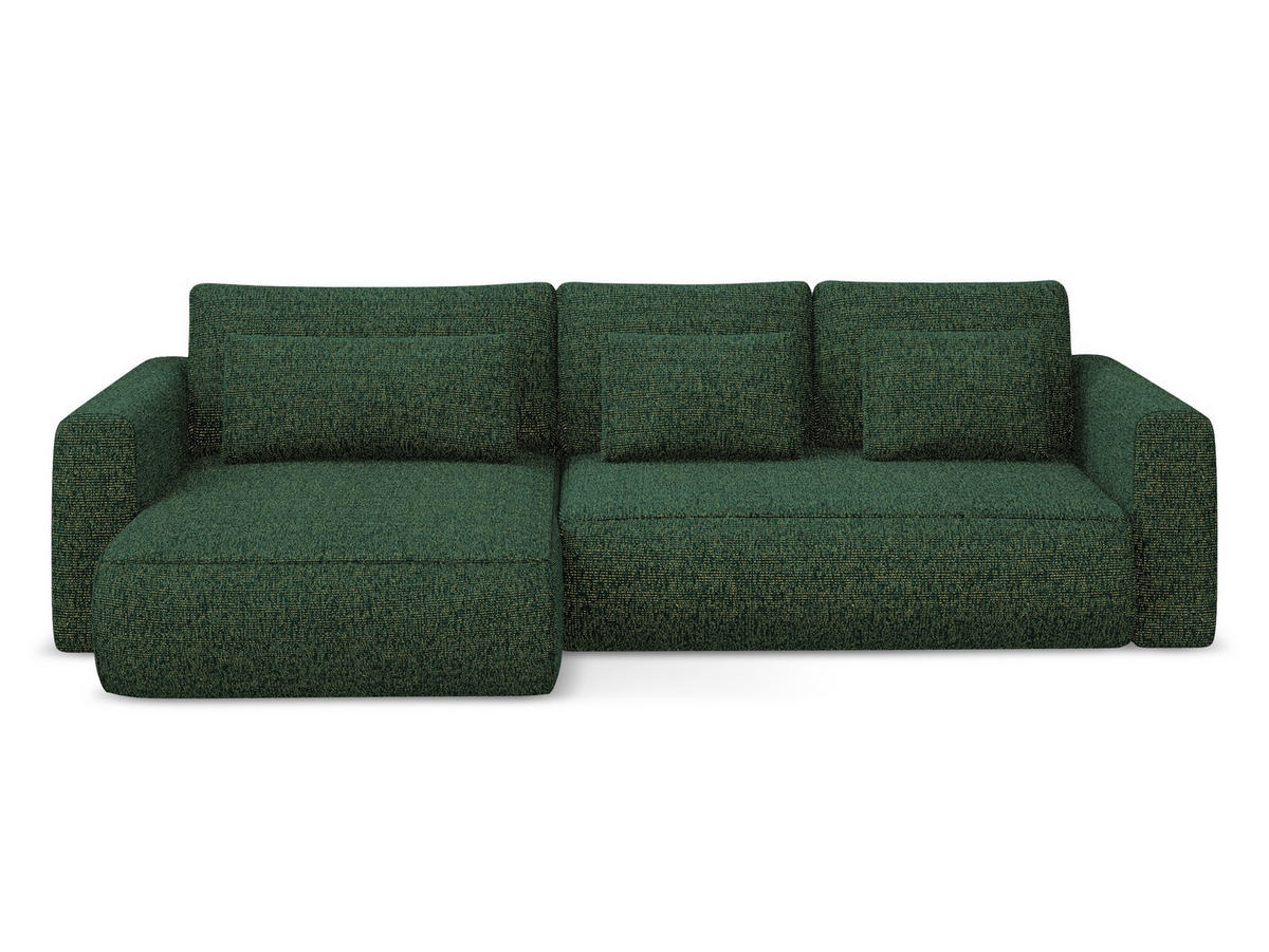 ECKSOFA mit Schlaffunktion Strukturstoff Stoff Grün - Schwarz/Grün, Kunststoff/Textil (149/278cm) - Makamii