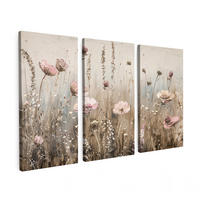 LEINWANDBILD 3er Set Blumen - Beige - Modern - Rosa 180x120 cm - Ecru, Textil (180/120cm) - MuchoWow