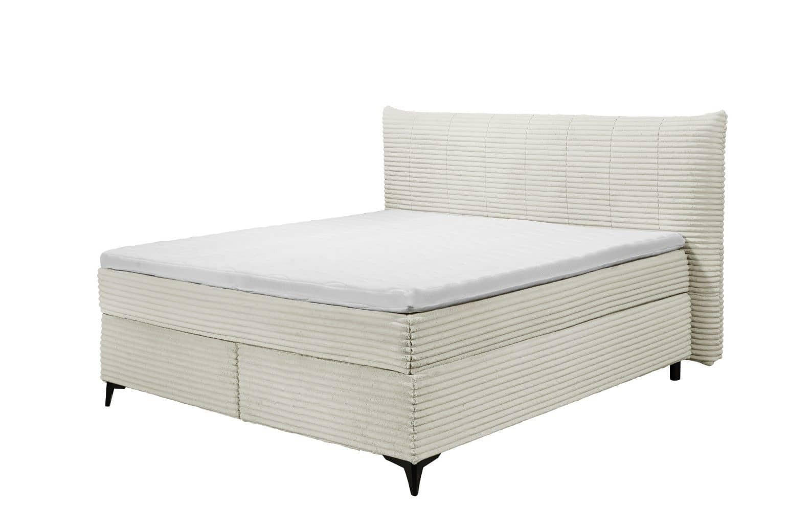 BOXSPRINGBETT 180x200 – Breitcord, Duo 7-Zonen-Tonnentaschen-Federkernmatratze, H3/H4, HR-Lux-Topper - Salbeigrün/Beige, Holz/Kunststoff (180/200cm) - ed exciting design