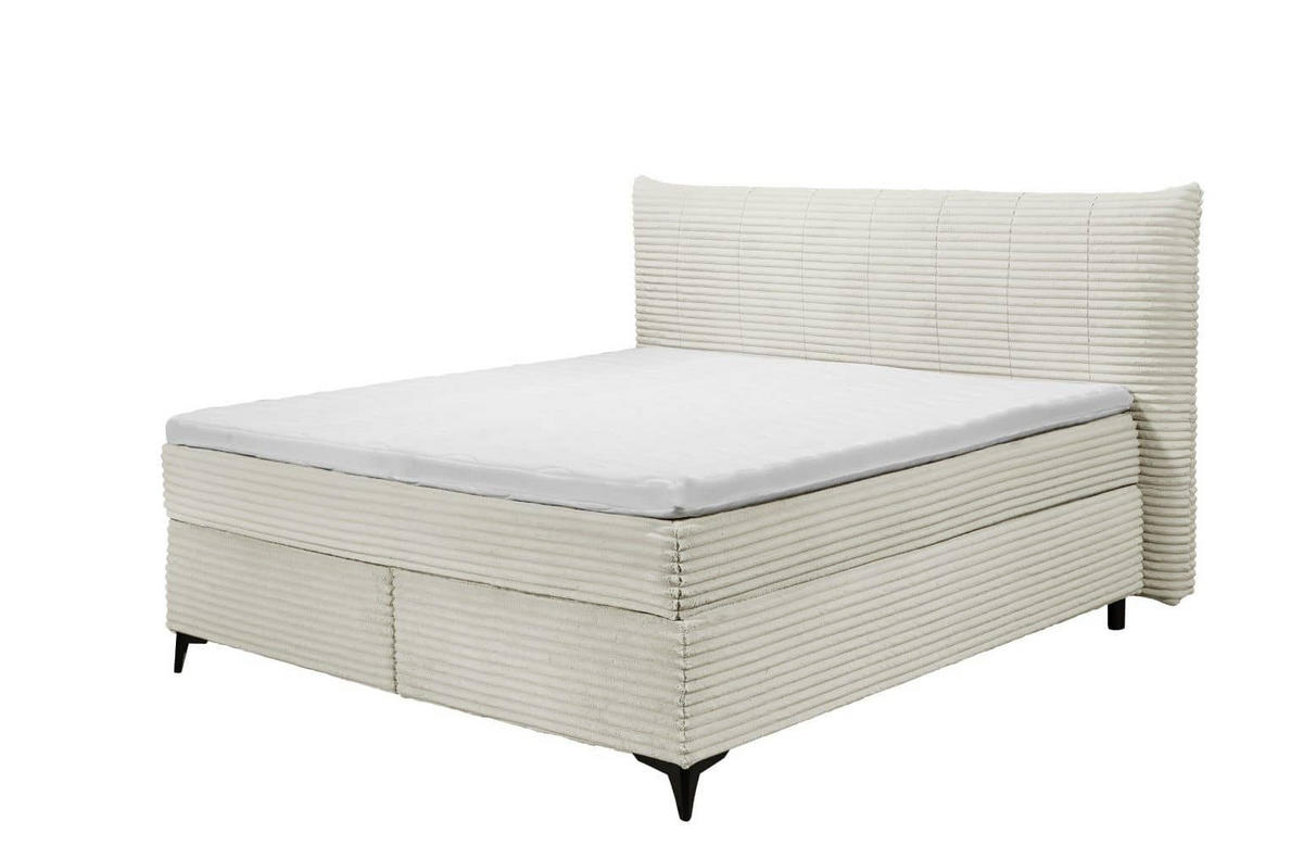 BOXSPRINGBETT 180x200 – Breitcord, Duo 7-Zonen-Tonnentaschen-Federkernmatratze, H3/H4, HR-Lux-Topper - Salbeigrün/Beige, Holz/Kunststoff (180/200cm) - ed exciting design