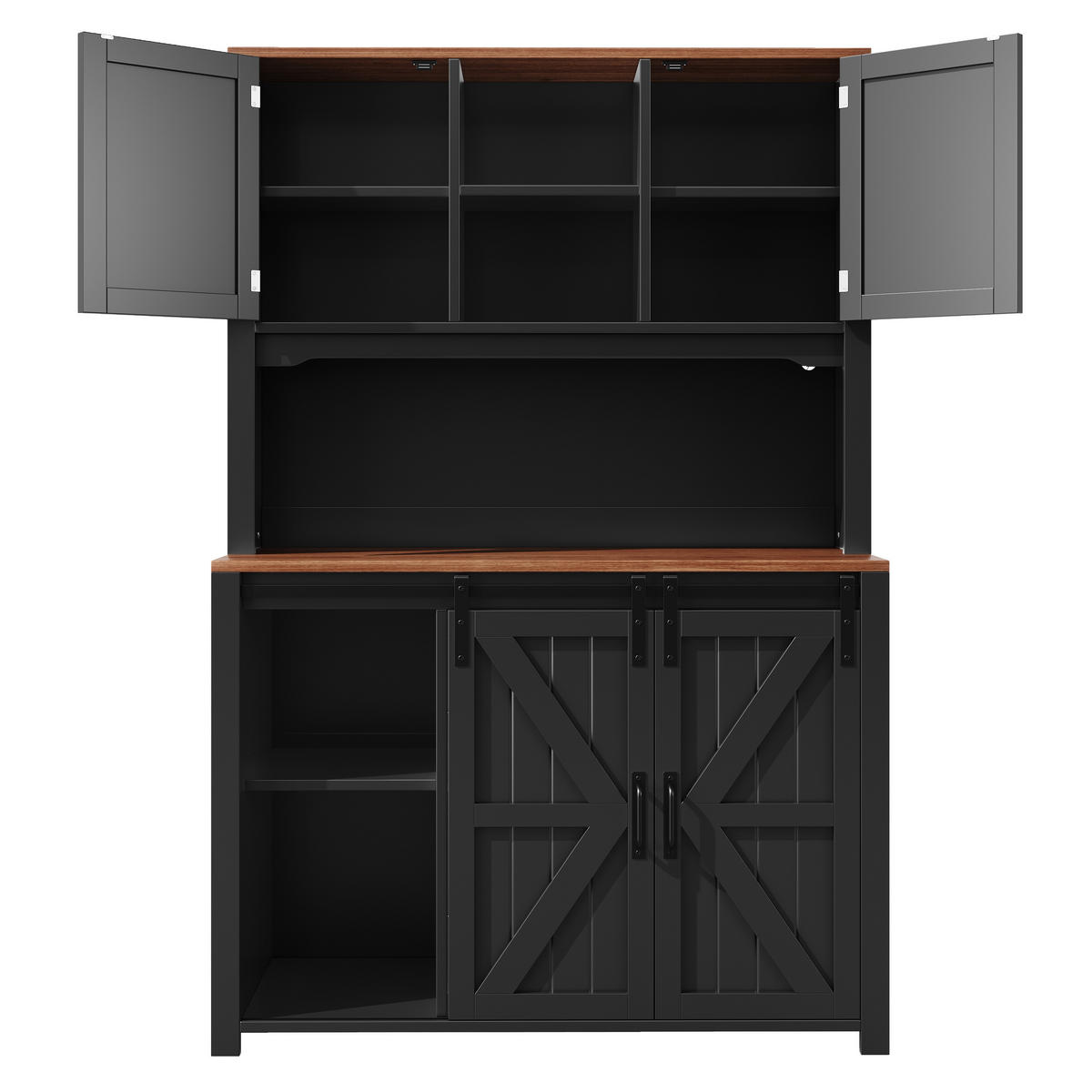 HIGHBOARD in Schwarz mit LED & Schiebetüren - Dunkelblau, Holzwerkstoff (115/174.7/40cm) - Urban Meuble