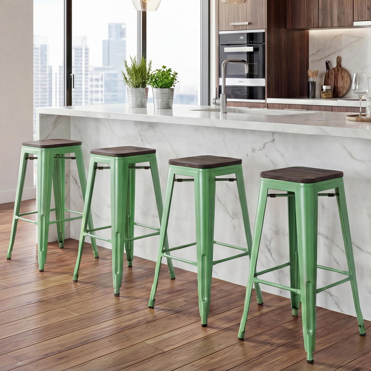 BARHOCKER Grün 4er-Set - Grün, Holz (42/76/42cm) - MCW