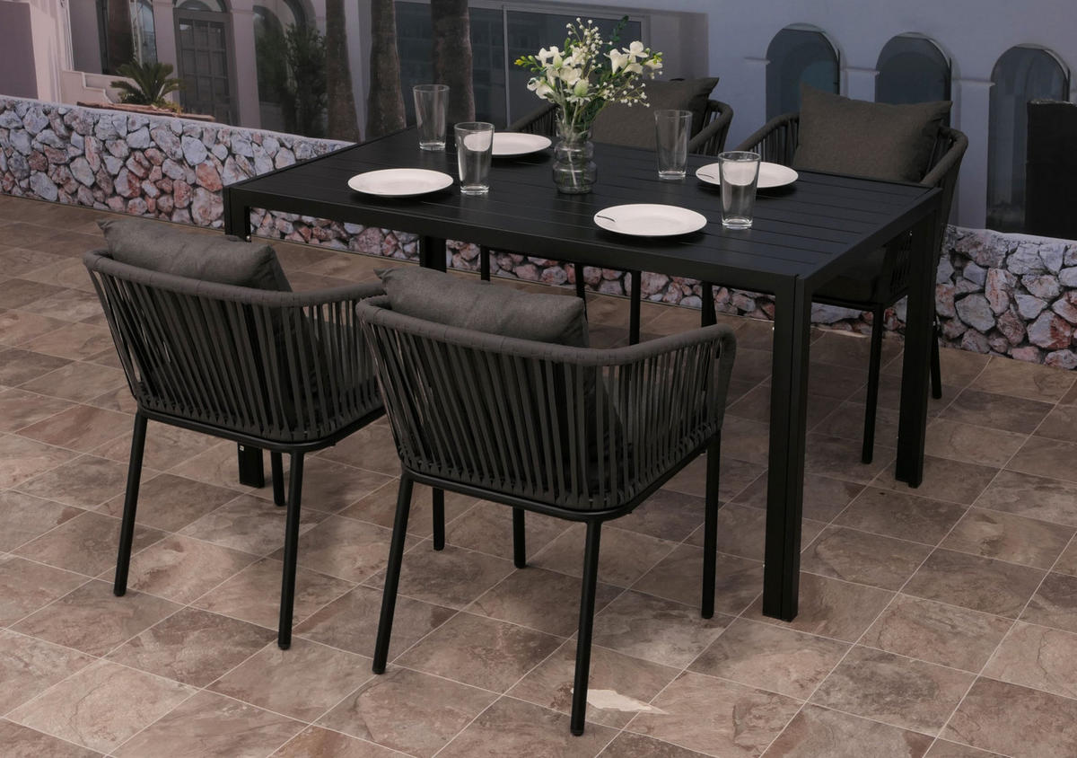 GARTENGARNITUR Tisch+4xStuhl Anthrazit Dunkelgrau - Anthrazit, Metall - PROREGAL