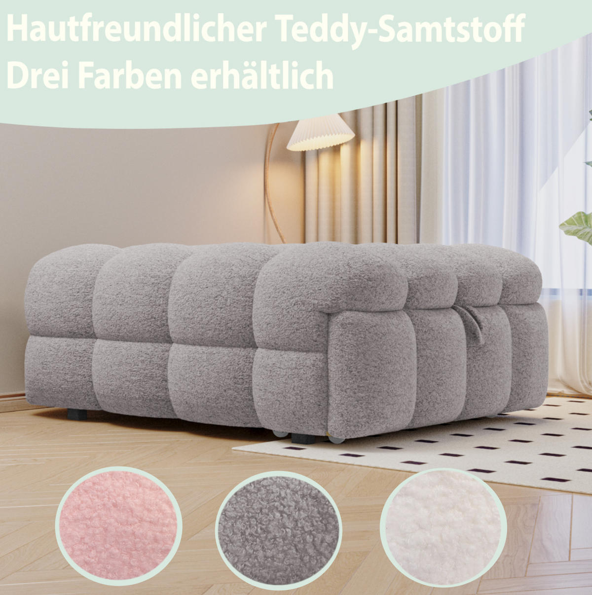 BETT 183/76/42 cm Grau aus Teddy mit 2-in-1-Funktion - Grau, Textil (70/180cm) - OKMYHOME