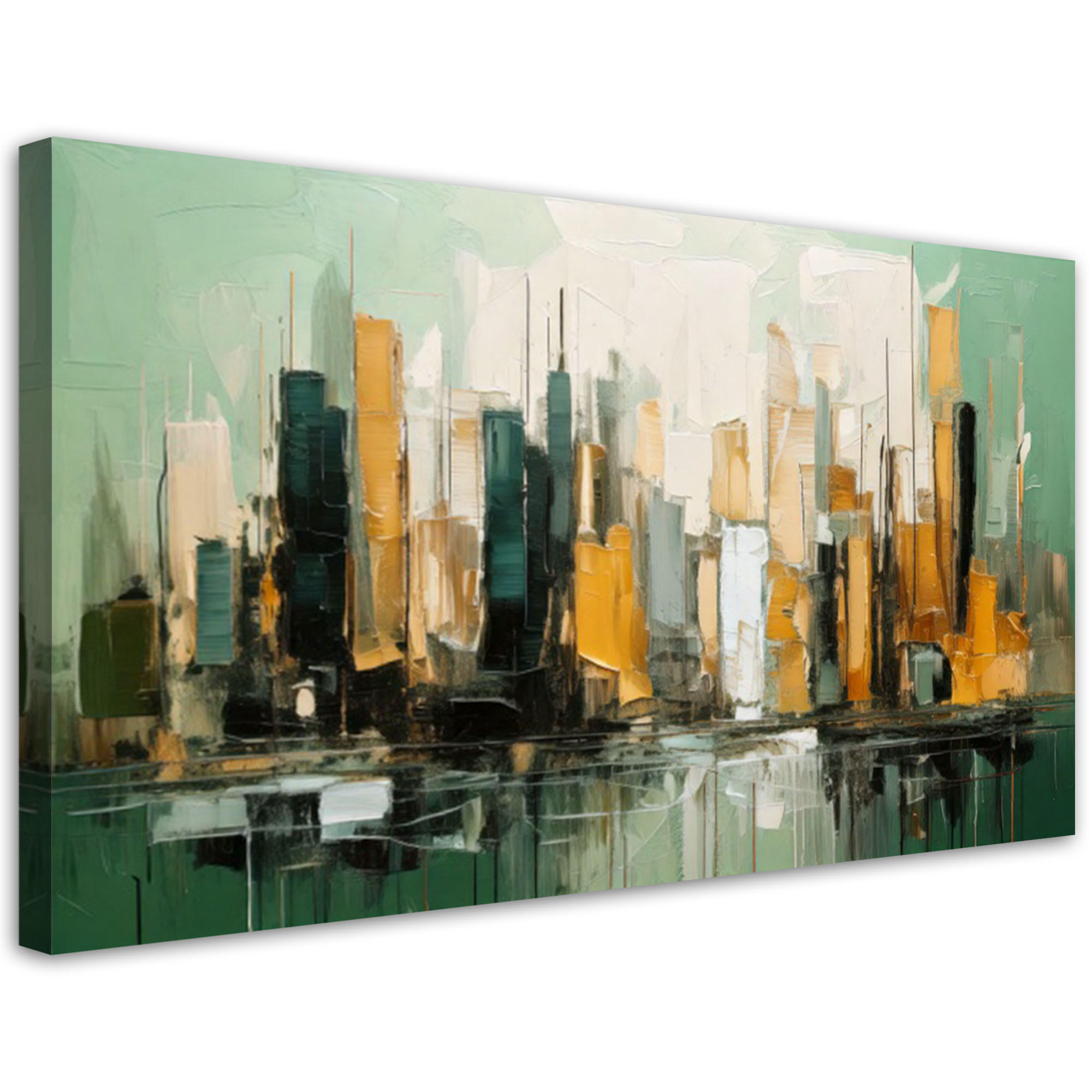 LEINWANDBILD Stadt Abstraktion Grün 80x40cm - Grün, Textil (80/40cm) - Feeby