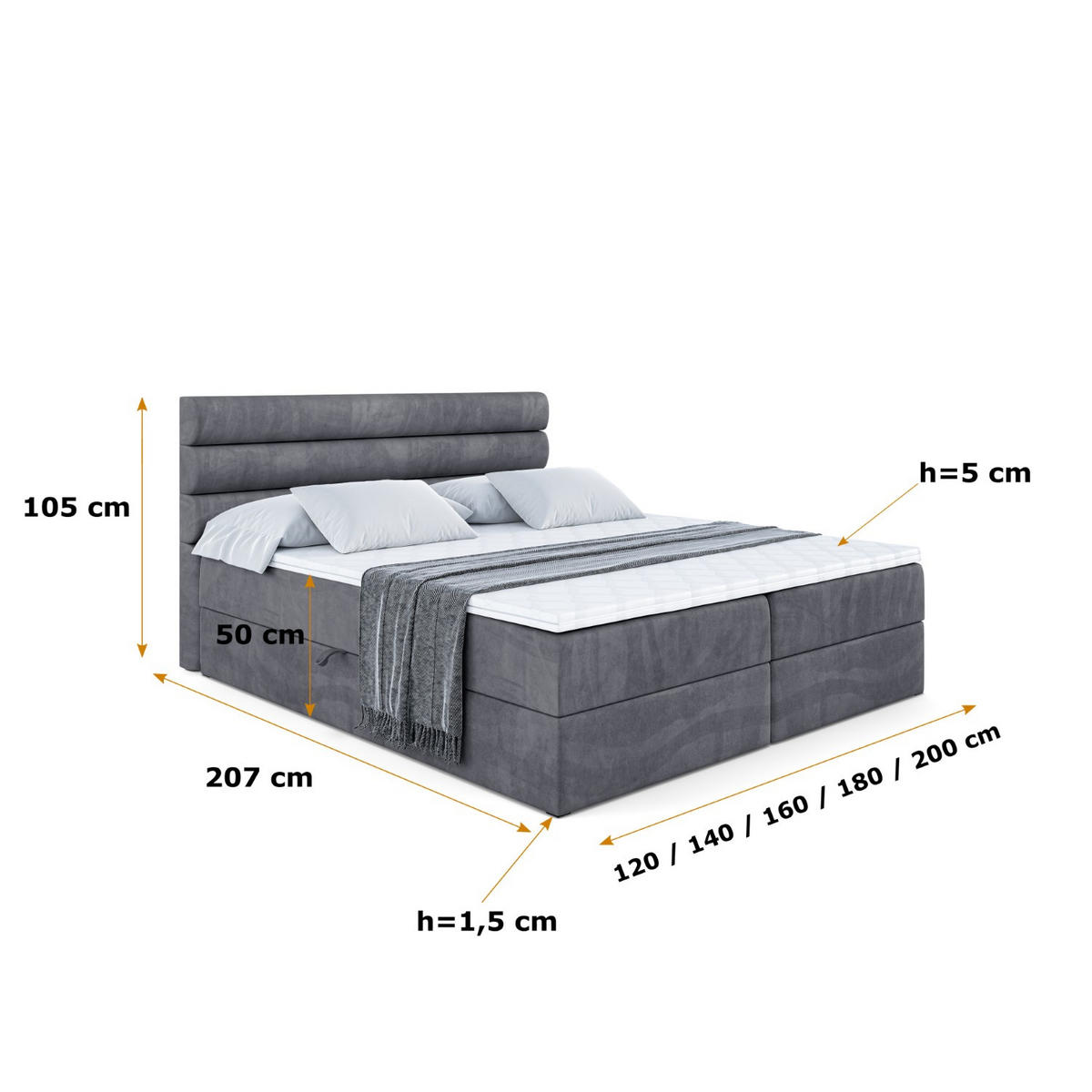 BOXBETT mit Matratze H4 und Lattenrost - CELESTIA - 200x200 cm - H4 - Dunkelgrau - Dunkelgrau, Holzwerkstoff (200/200cm) - ALTDECOR