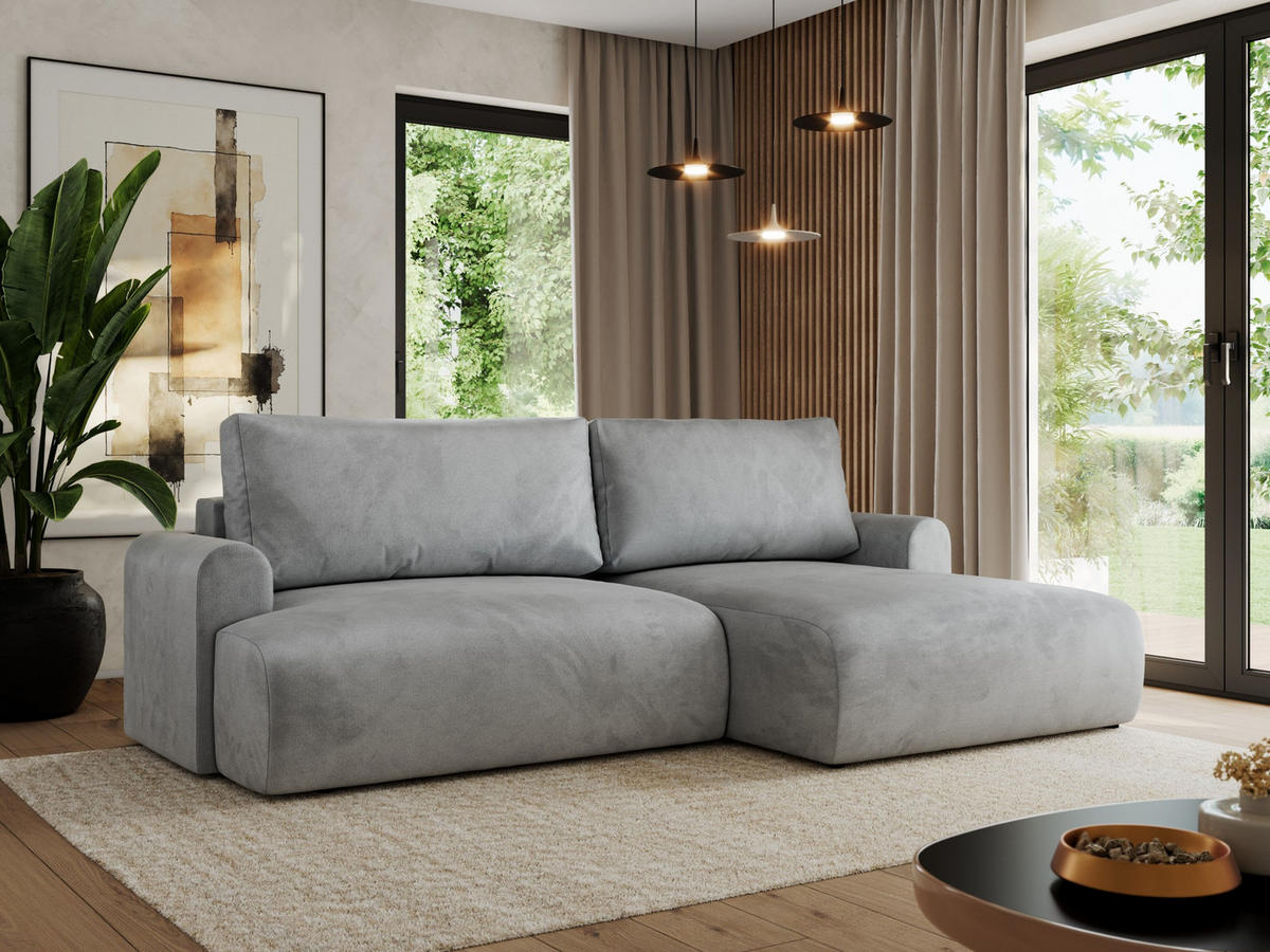 ECKSCHLAFSOFA TONO L Hellgrau Velvet - rechts - Hellgrau/Schwarz, Kunststoff/Textil (150/260cm) - MKS