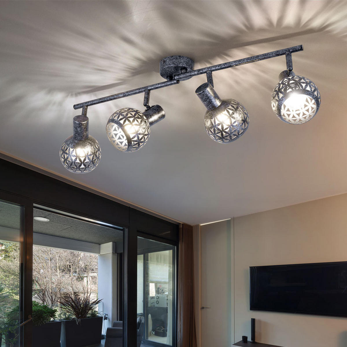 DECKENLEUCHTE Metall Grau antik LELA - Grau, Metall (75.2/10/20.5cm) - Globo Lighting