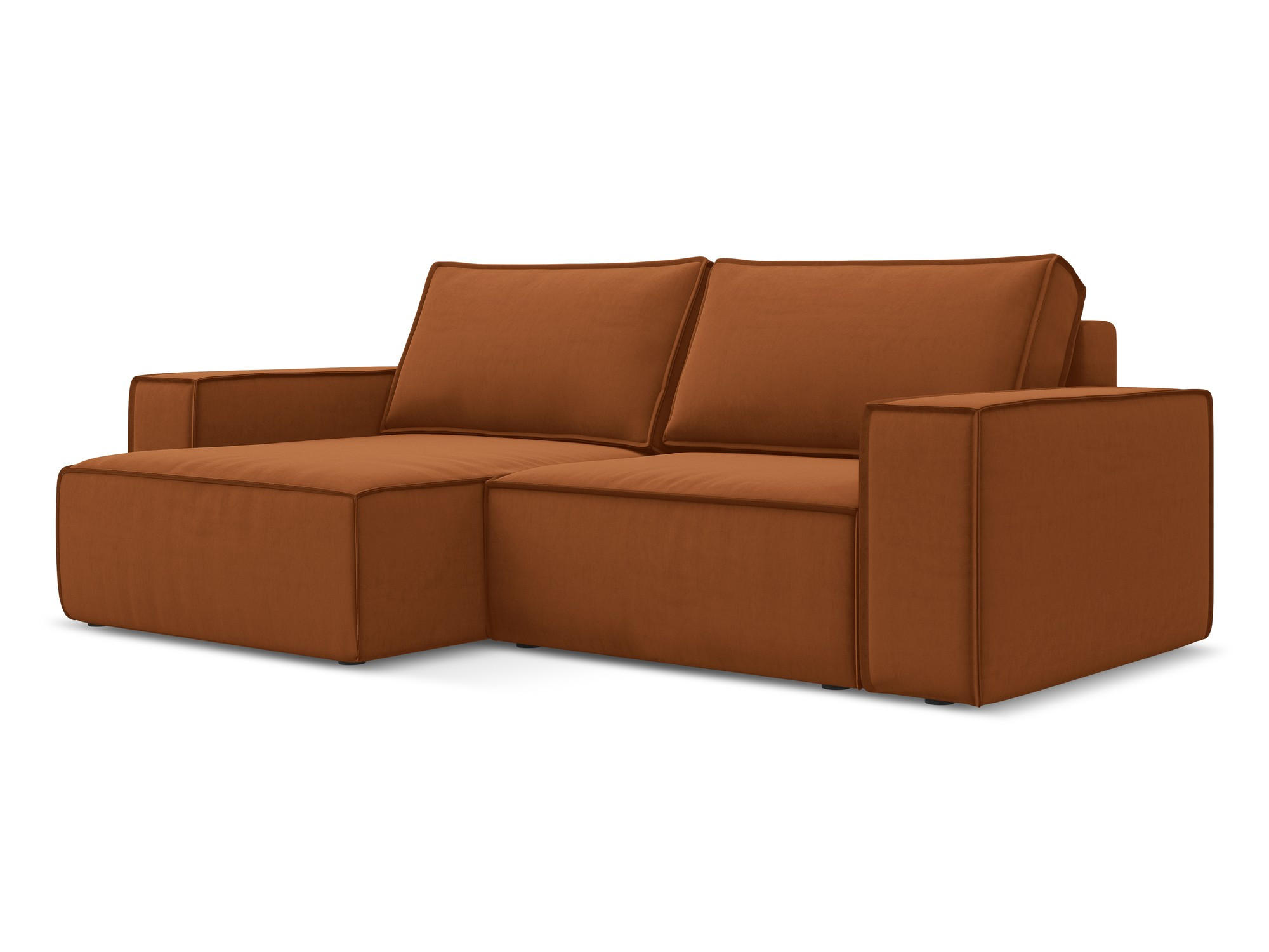 ECKSOFA mit Schlaffunktion Samt Stoff Orange - Terra cotta/Schwarz, Kunststoff/Textil (148/257cm) - Makamii