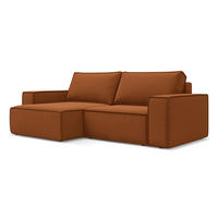 ECKSOFA mit Schlaffunktion Samt Stoff Orange - Terra cotta/Schwarz, Kunststoff/Textil (148/257cm) - Makamii