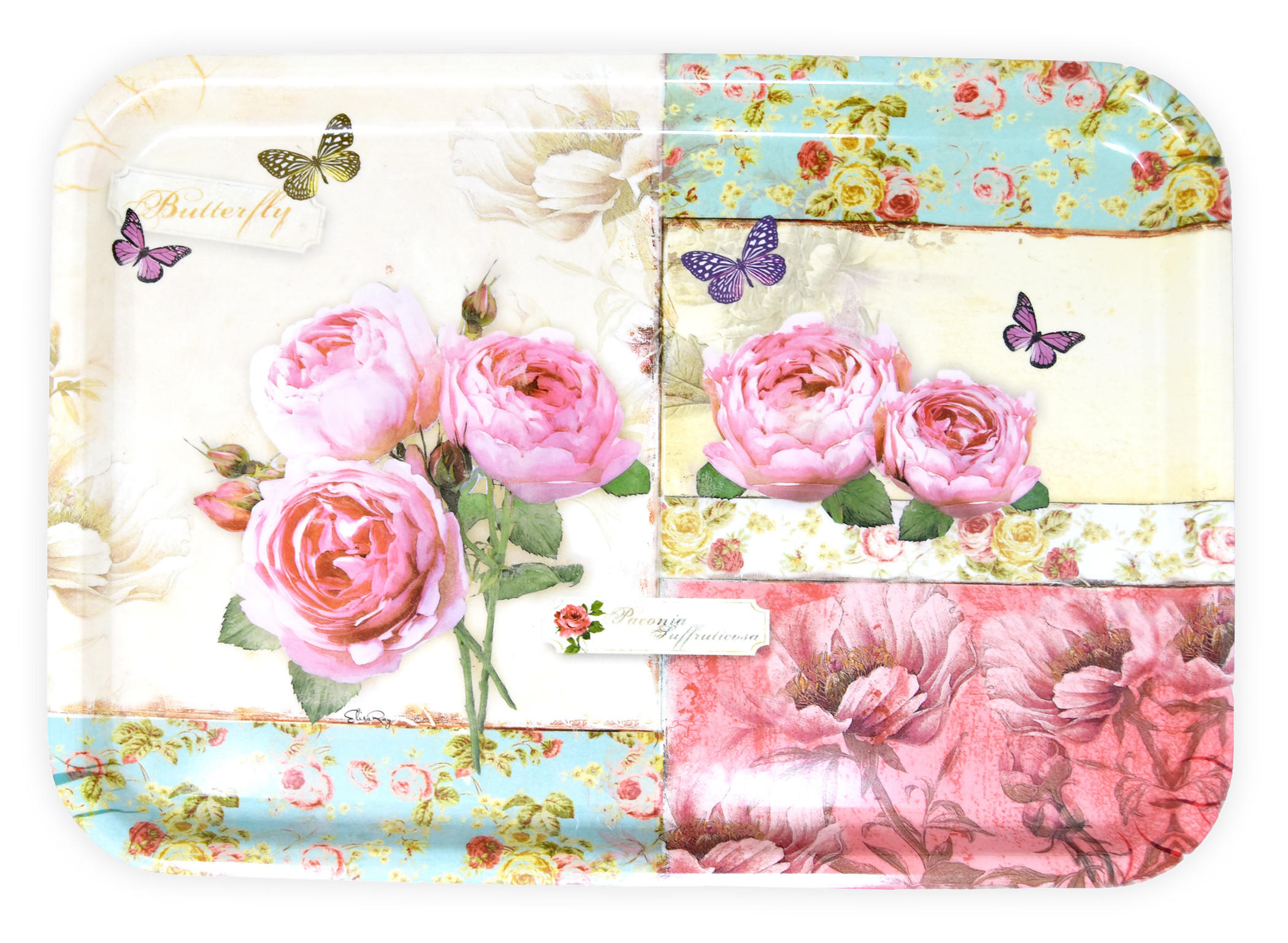 TABLETT England Rosen, rechteckige Melamin Serviertablett 45x31 cm - Rosa, Kunststoff (31/2/45cm) - Lashuma