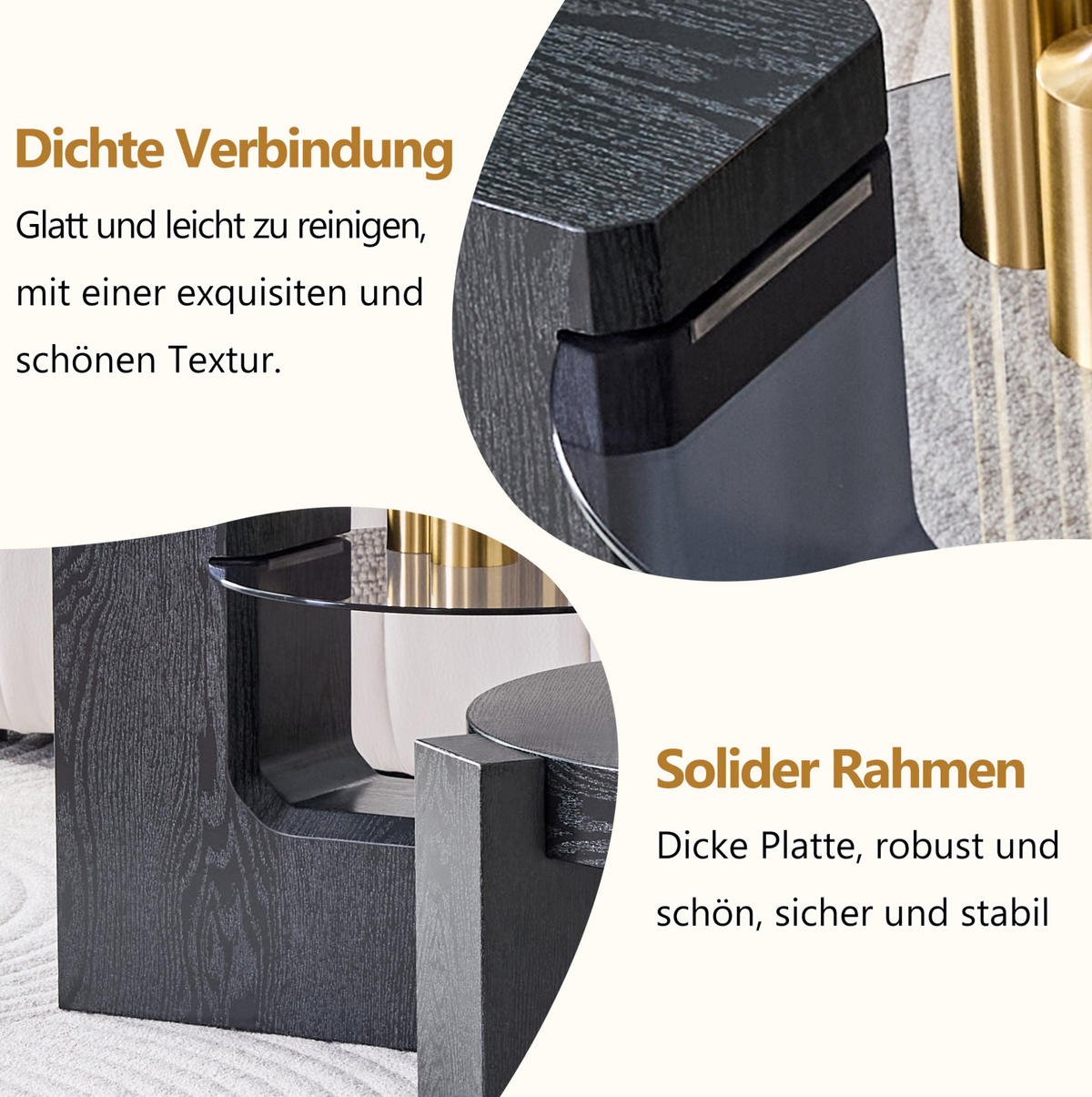COUCHTISCH rund 61/44 cm in Schwarz aus MDF und Glas mit zweistöckigem Design - Schwarz, Holzwerkstoff (61/61/30cm) - OKMYHOME
