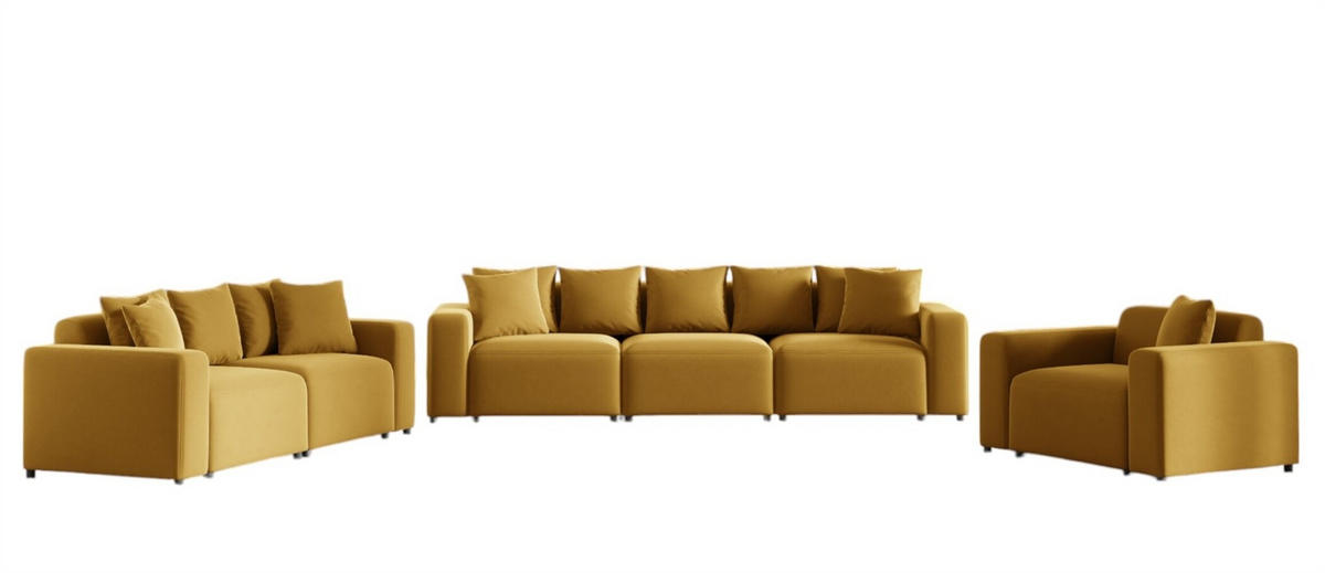 SOFASET Megan 3-2-1 In Salvador - Honig, Holzwerkstoff/Textil (327/75/98cm) - Fun Möbel
