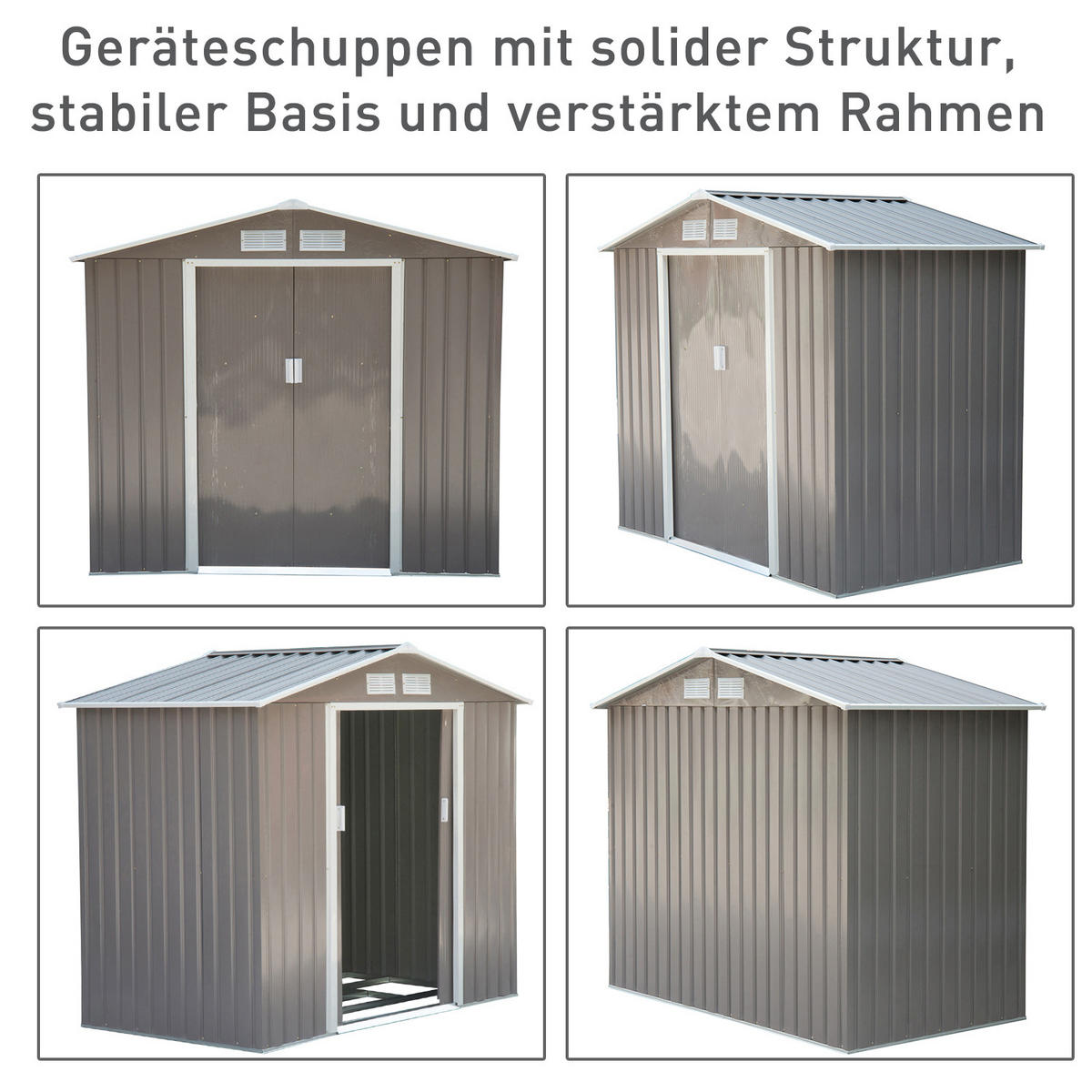 GERÄTEHAUS, Geräteschuppen, Garten Schuppen mit Bodenrahmen, Stahl, Grau - Grau, Metall (130/185/213cm) - Outsunny