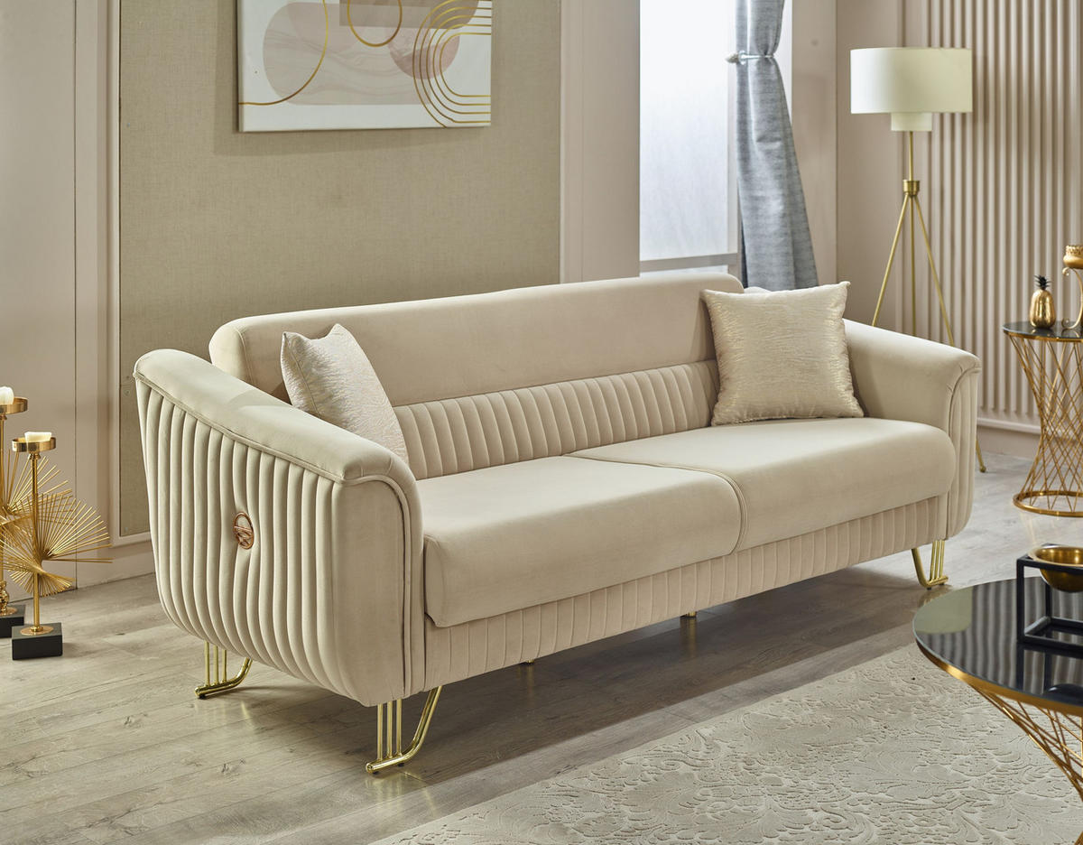 SITZGARNITUR Vega Creme Stellvariante:3+3 - Creme, Holz (225/85/90cm) - Villa Möbel