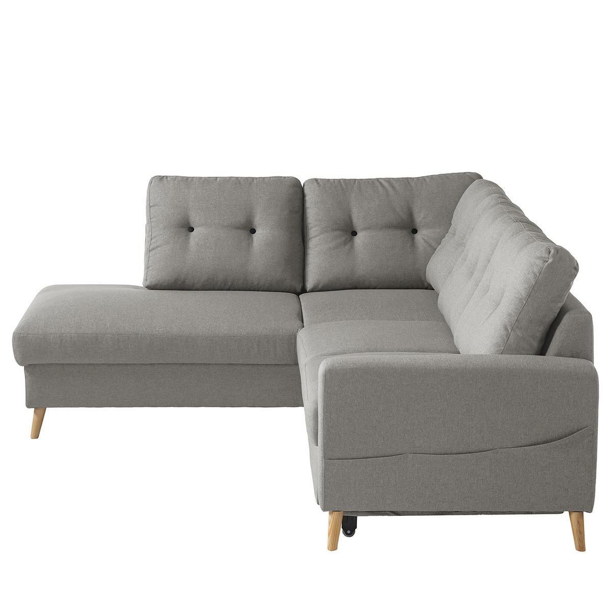 ECKSOFA mit Ottomane - Webstoff - Hellbraun/Grau, Holz/Textil (230/200cm) - home24