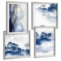 BILDER SET 4er Set - 50x50 cm & 40x60 cm Silberner Rahmen - Berge, Wolken, Bäume, Vögel im Hintergrund - Silberfarben, Kunststoff (50/50cm) - TULUP