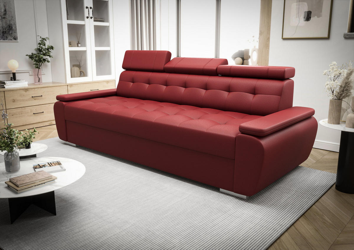 SCHLAFSOFA KONGO 01, Sofa mit Schlaffunktion, Farbe: Rot, Kunstleder - Rot, Textil (230/90/95cm) - O-Sofa