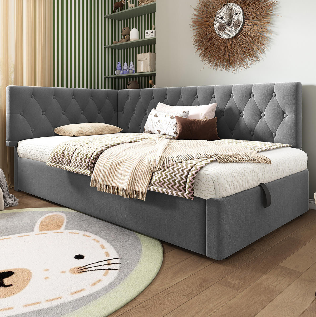 KINDERBETT Polsterbett 90/190 cm aus Samt mit hydraulischem Stauraum Grau - Grau, Textil (90/190cm) - Modenvie