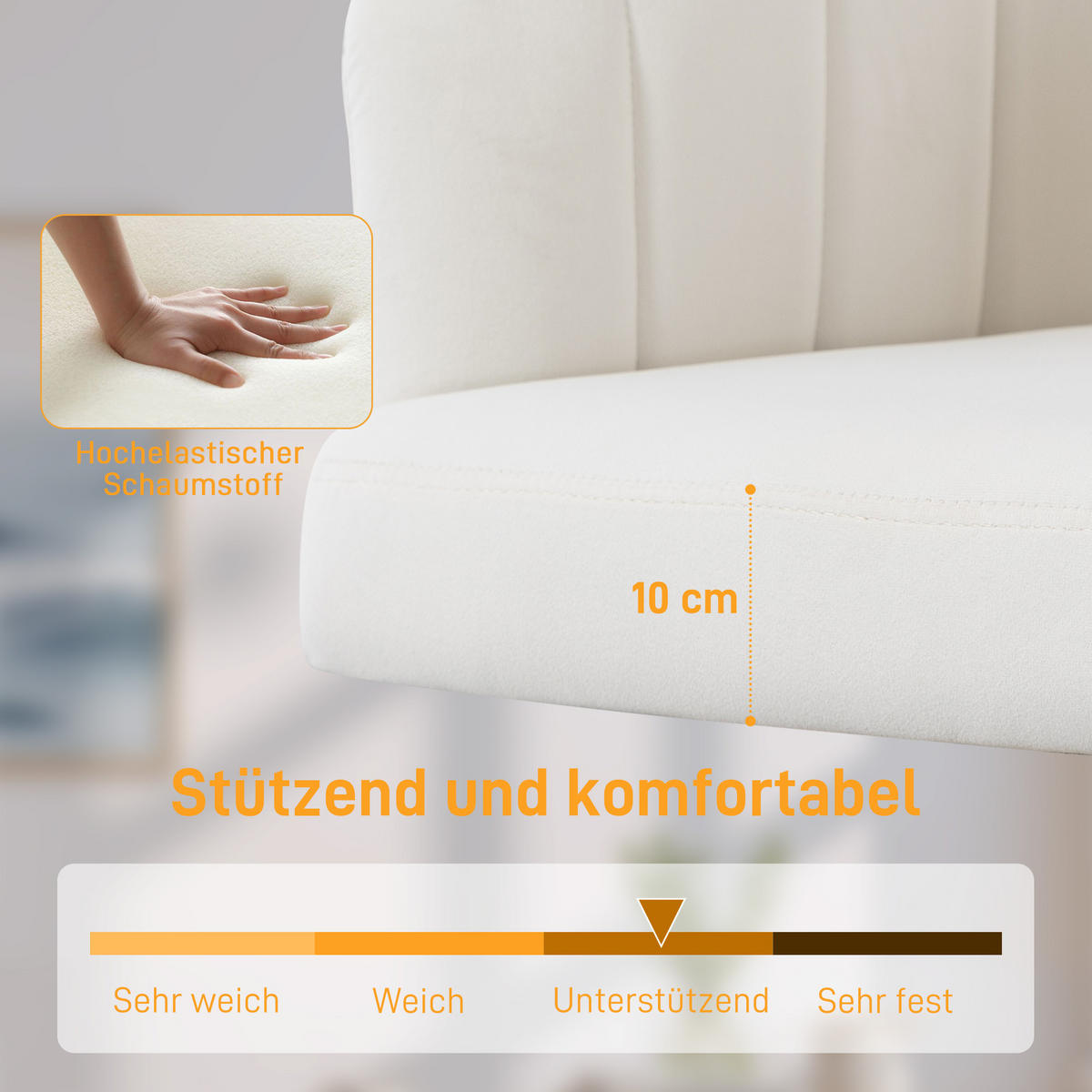 SCHREIBTISCHSTUHL, höhenverstellbarer Bürostuhl mit Samtoptik, Rollen, Drehstuhl - Goldfarben/Creme, Textil/Metall (60/92.5/61cm) - HOMCOM