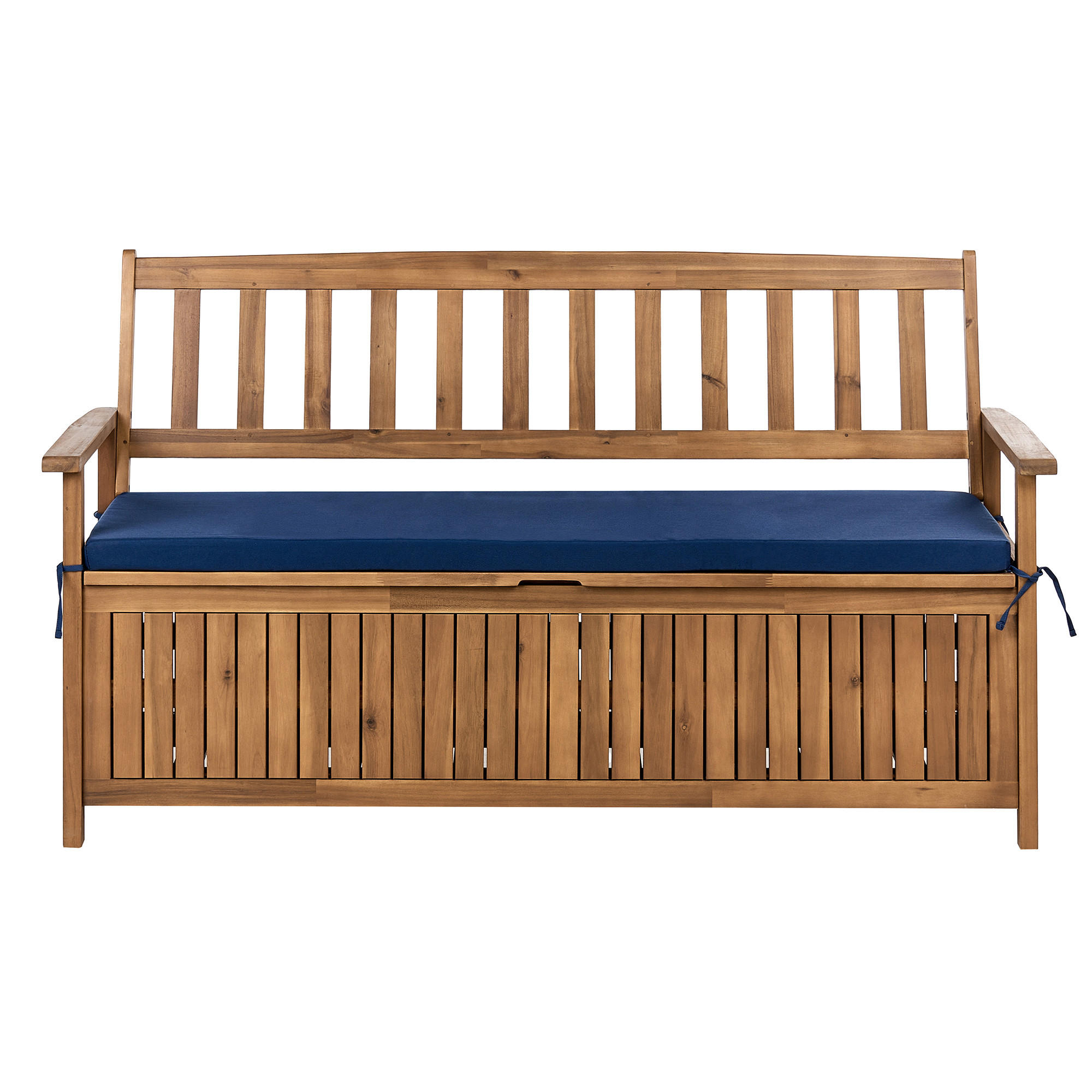 ZAHRADNÍ LAVICE s podložkou 160 cm s úložným prostorem Akáciové dřevo Modrá Sovana - modrá/hnědá, dřevo (160/91/60cm) - Beliani