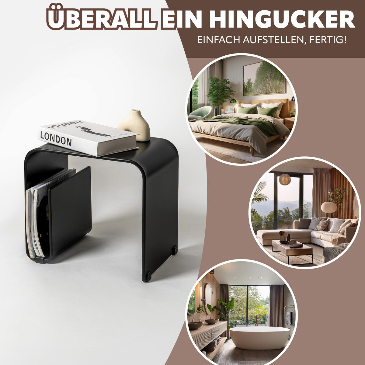 BEISTELLTISCH MIT MAGAZINHALTER Acryl schwarzmatt - Schwarz, Kunststoff (30/38.5/35.5cm) - eluno