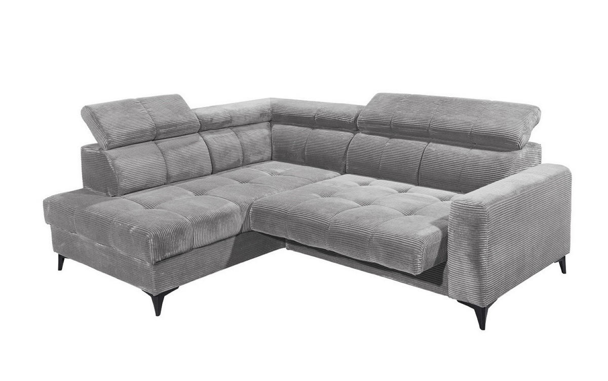ECKSOFA mit elektronische Sitztiefenverstellung, USB-Anschluss und stilvollem Breitcord-Bezug - Hellgrau, Textil (243/200cm) - ed exciting design