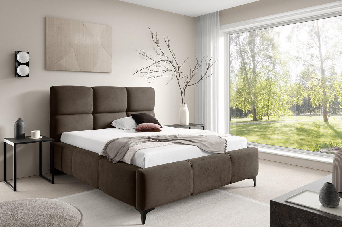 POLSTERBETT SENTO, 180x200 cm, Doppelbett mit Bettkasten, Velourstoff, Frabe: Braun - Braun, Holz/Textil (180/200cm)