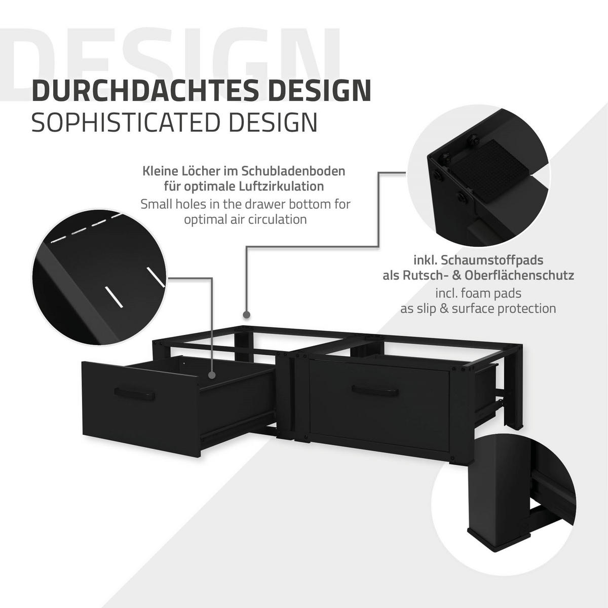DOPPEL WASCHMASCHINEN UNTERGESTELL 2 Schubladen Schwarz 128x53,5x31,5 cm aus Stahl - Schwarz, Metall (128/31.5/53.5cm) - ML-DESIGN