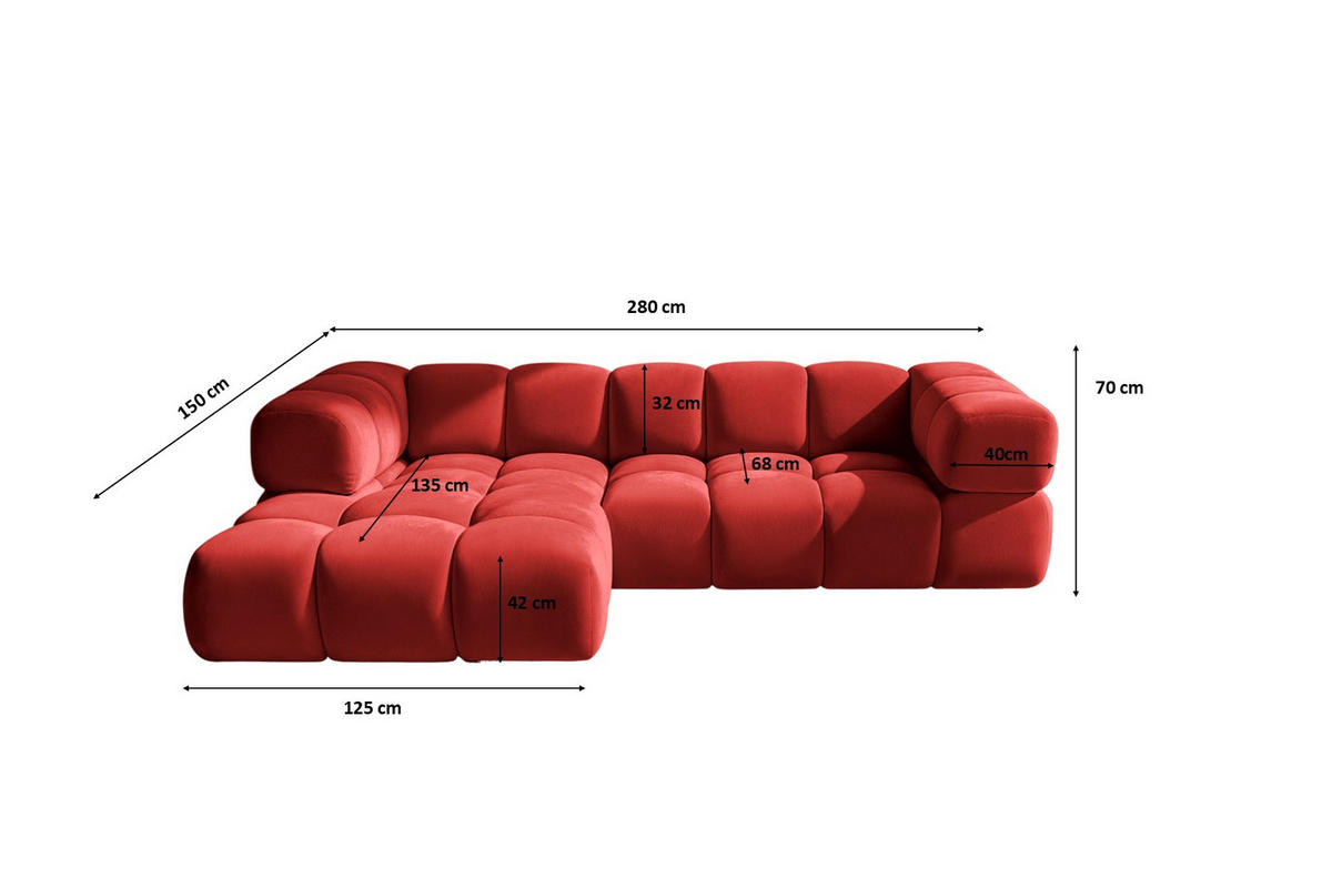 ECKSOFA L-Form Averro, stoff Bluvel, Rotwein, Links - Dunkelrot, Holz (280/150cm) - Kaiser Möbel