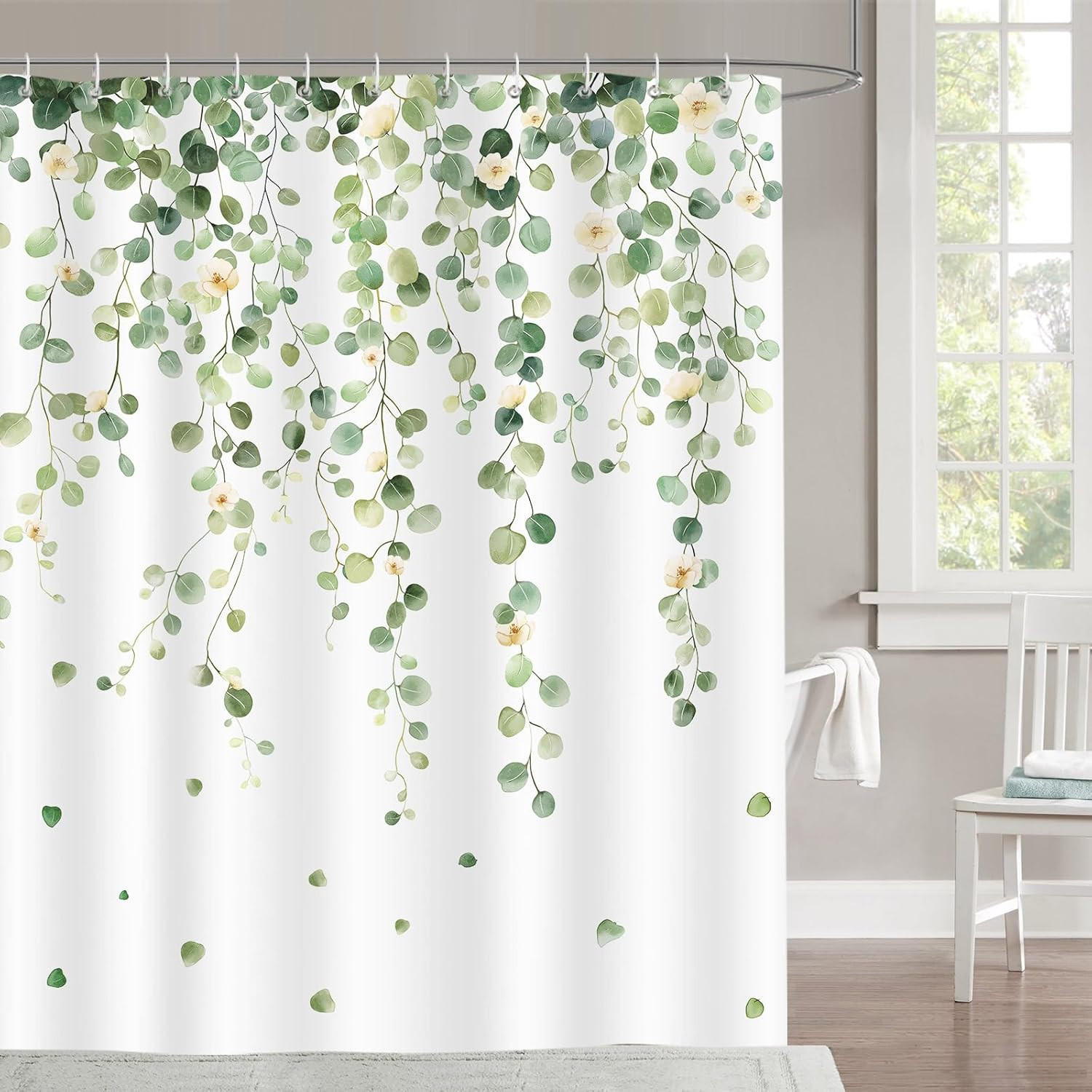 DUSCHVORHANG Grün Eukalyptus Polyester wasserdicht schimmelresistent waschbar mit Haken - Grün, Textil (180/180cm) - MCBOSON