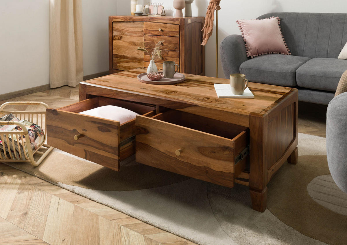 COUCHTISCH Sheesham 115x60x45 braun lackiert ANCONA #102 - Braun, Holz (115/60/45cm) - Massivmoebel24