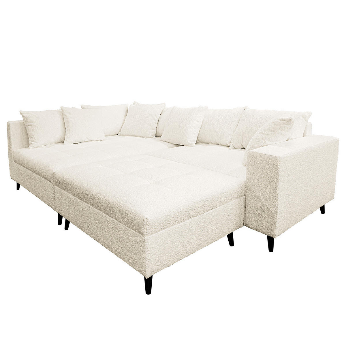 ECKSOFA mit Ottomane und Hocker - Schwarz/Weiß, Birkenholz/Textil (247/174cm) - home24